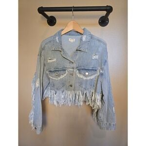 POL denim fringe cropped jean jacket Women's size small